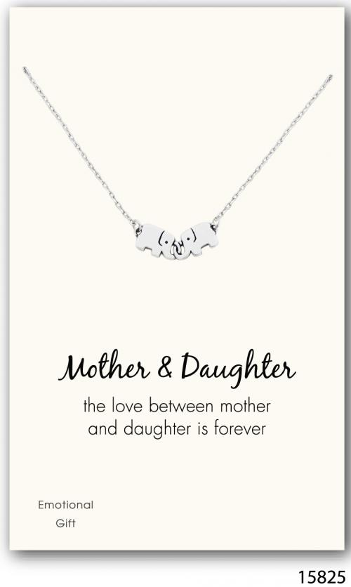 Two elephants mother daughter silver pendant